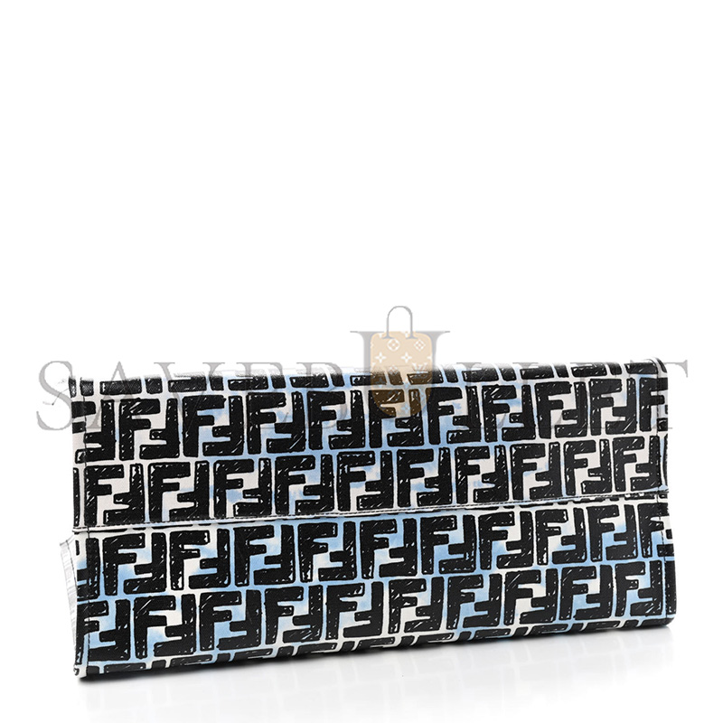 FENDI X JOSHUA VIDES COATED CANVAS FF CLOUDY SHOPPING TOTE WHITE CELESTE BLACK (39*35*19cm) 